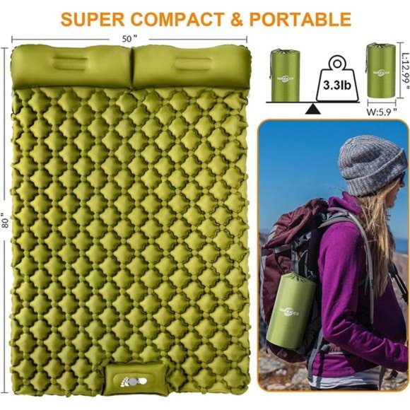 Camping Sleeping Pad, Ultralight Self Inflating Camping Pad 2 Person with Pillow - Picture 5 of 7